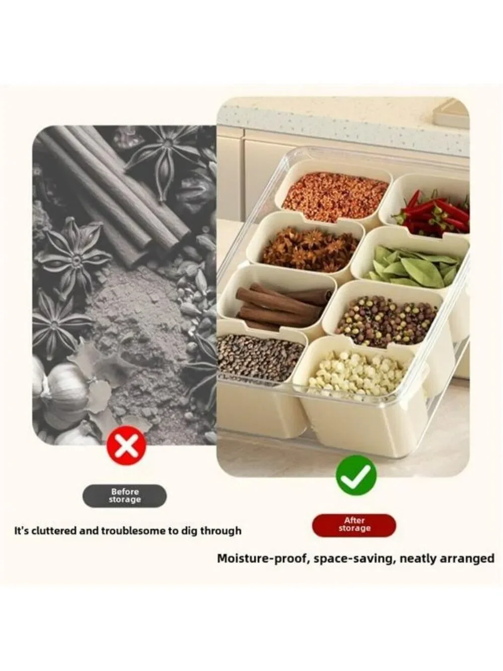 Kitchen storage container with 8 partition boxes airtight seasoning snack fruit